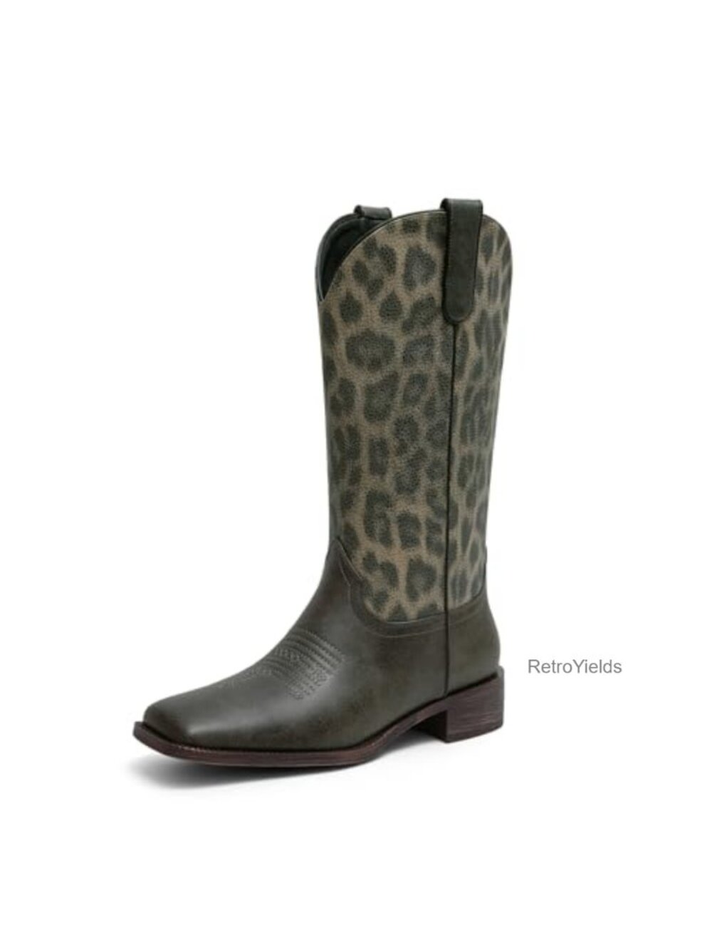 Mid-Calf Cowgirl Boots Square Toe Chunky Low Heel Western